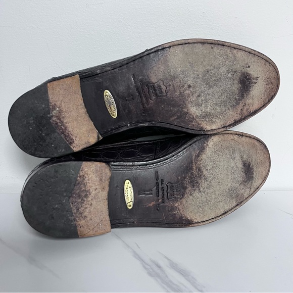 Zelli Italian Crocodile Loafers Brown Genuine Leather Tie Shoes Size 11 - Picture 10 of 11
